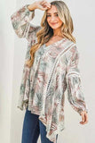 And The Why Printed with Lace Trim Casual Tunic Top - Trendsi - Flyclothing LLC