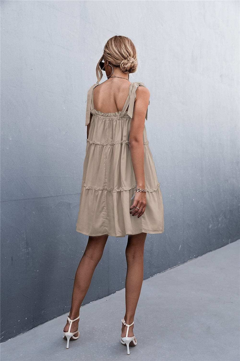 Frill Tiered Tie Shoulder Mini Cami Dress - Trendsi - Flyclothing LLC