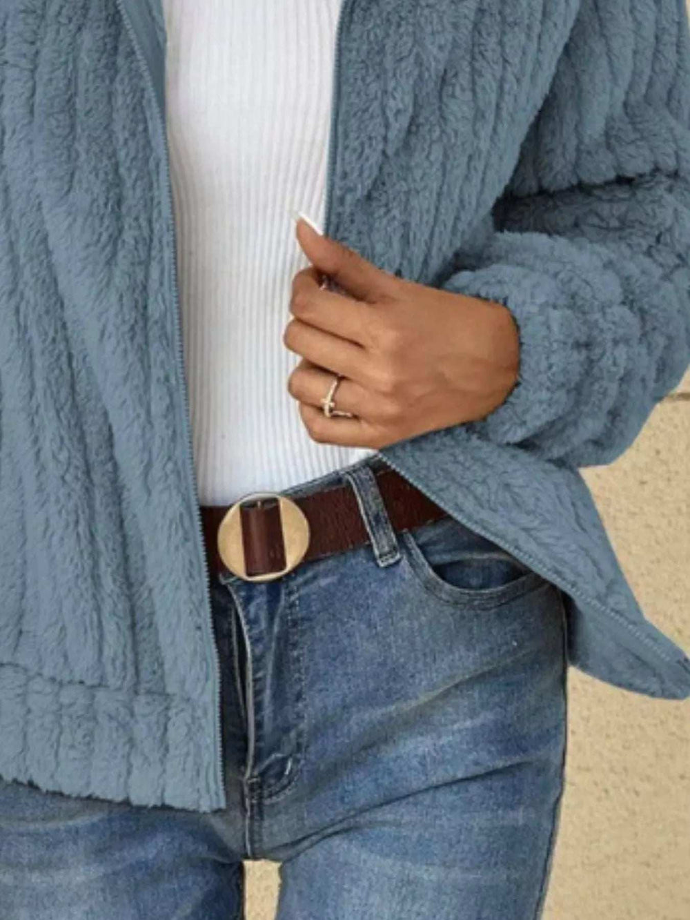 Full Size Zip-Up Long Sleeve Texture Jacket Plus Size - Trendsi - Flyclothing LLC