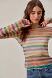 SO ME Mardi Gras Color Stripe Stretch Mesh Top - Trendsi - Flyclothing LLC