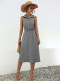 Striped Collared Neck Sleeveless Midi Dress - Trendsi - Flyclothing LLC