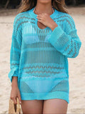 Openwork Notched Long Sleeve Knit Cover Up - Trendsi - Flyclothing LLC