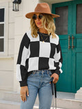 Angel Wings Checkered Round Neck Dropped Shoulder Sweater - Trendsi - Flyclothing LLC