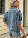 Button Down Washed Denim Jacket - Trendsi - Flyclothing LLC