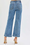 RISEN Full Size Mid Rise Crop Straight Jeans with Taylor Cuffed Plus Size - Trendsi - Flyclothing LLC