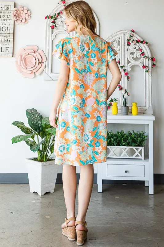 Heimish Full Size Ruffled Short Sleeve Floral Mini Dress Plus Size - Trendsi - Flyclothing LLC