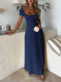 Devine Sweetheart Neck Short Sleeve Maxi Dress - Trendsi - Flyclothing LLC