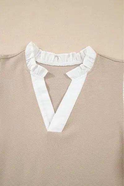 Ruffled Notched Cap Sleeve Top - Trendsi - Flyclothing LLC