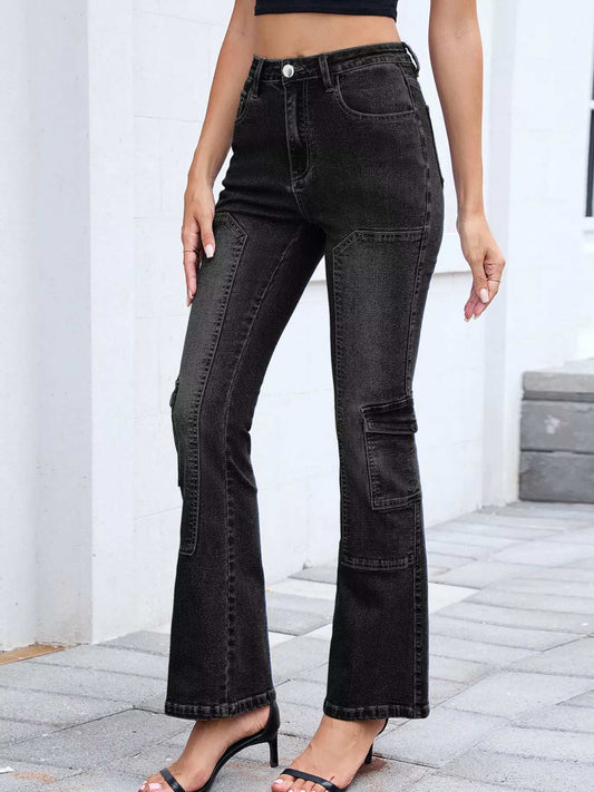 High-Waisted Bootcut Jeans - Trendsi - Flyclothing LLC