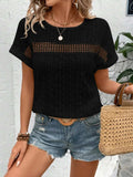 Eyelet Round Neck Short Sleeve Top - Trendsi - Flyclothing LLC