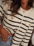Striped Button-Front Cardigan - Trendsi - Flyclothing LLC
