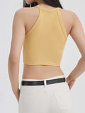 Ribbed Grecian Neck Cropped Tank with Chest Pads - Trendsi - Flyclothing LLC