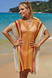 Double Take Openwork Striped Slit Knit Cover Up - Trendsi - Flyclothing LLC