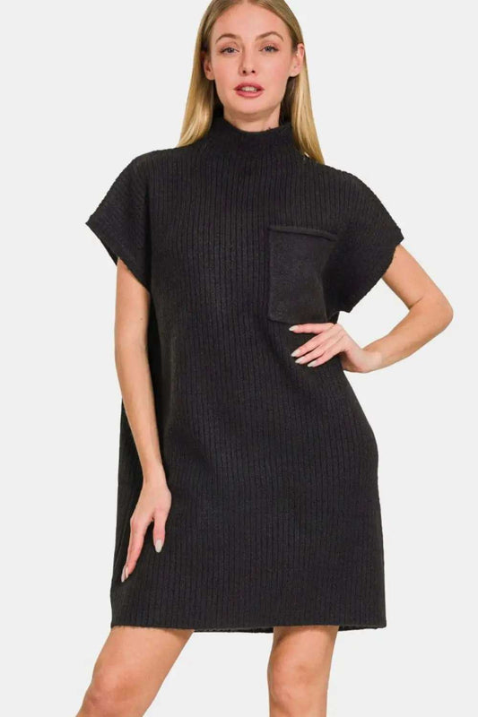 Zenana Short Sleeve Sweater Mini Dress - Trendsi - Flyclothing LLC