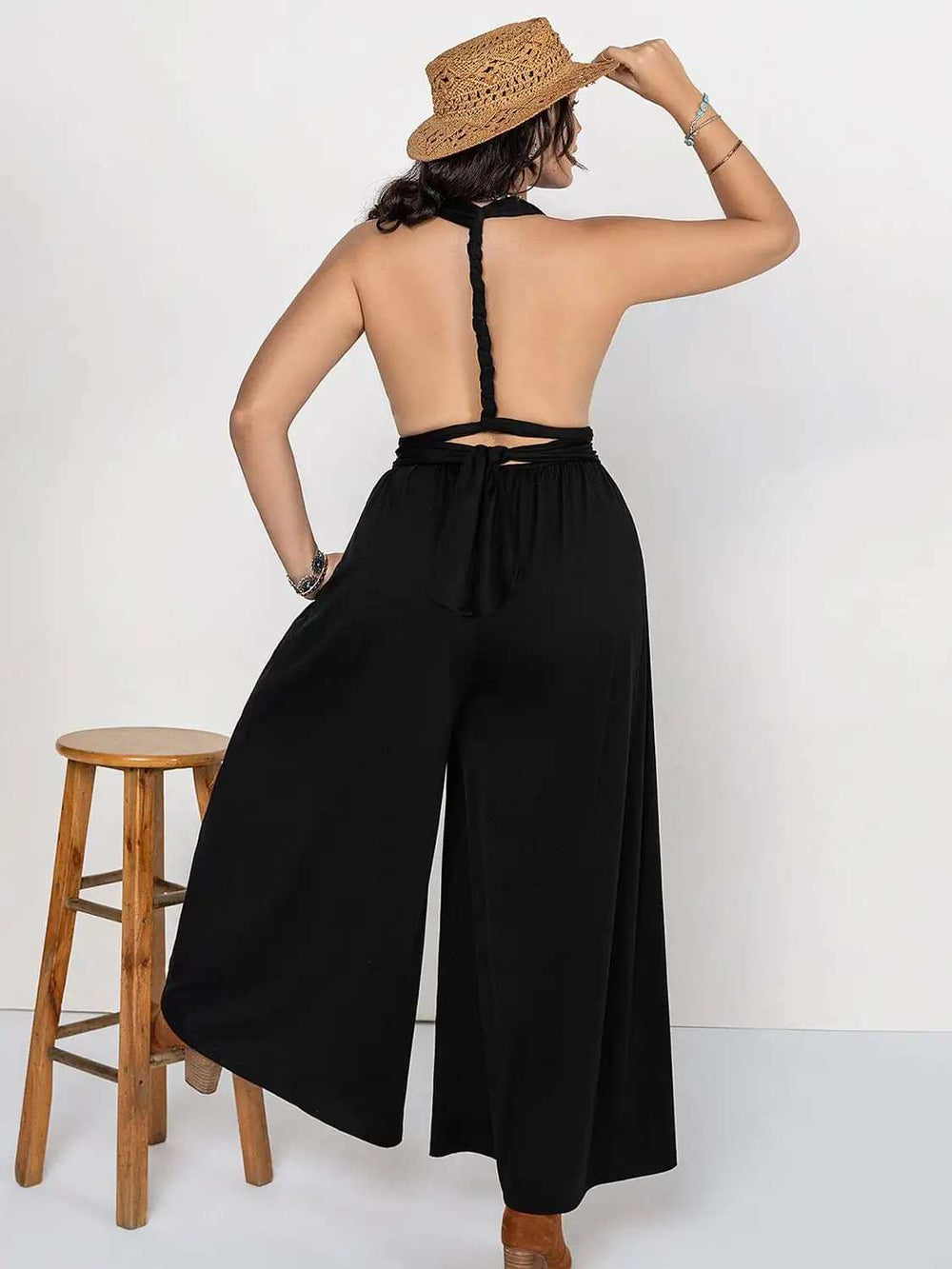 Plus Size V-Neck Wide Leg Jumpsuit - Trendsi - Flyclothing LLC