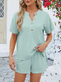 Casual Button Detail Ribbed Top and Shorts Two-Piece Set - Trendsi - Flyclothing LLC
