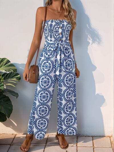 Perfee Smocked Tube Wide Leg Jumpsuit - Trendsi - Flyclothing LLC