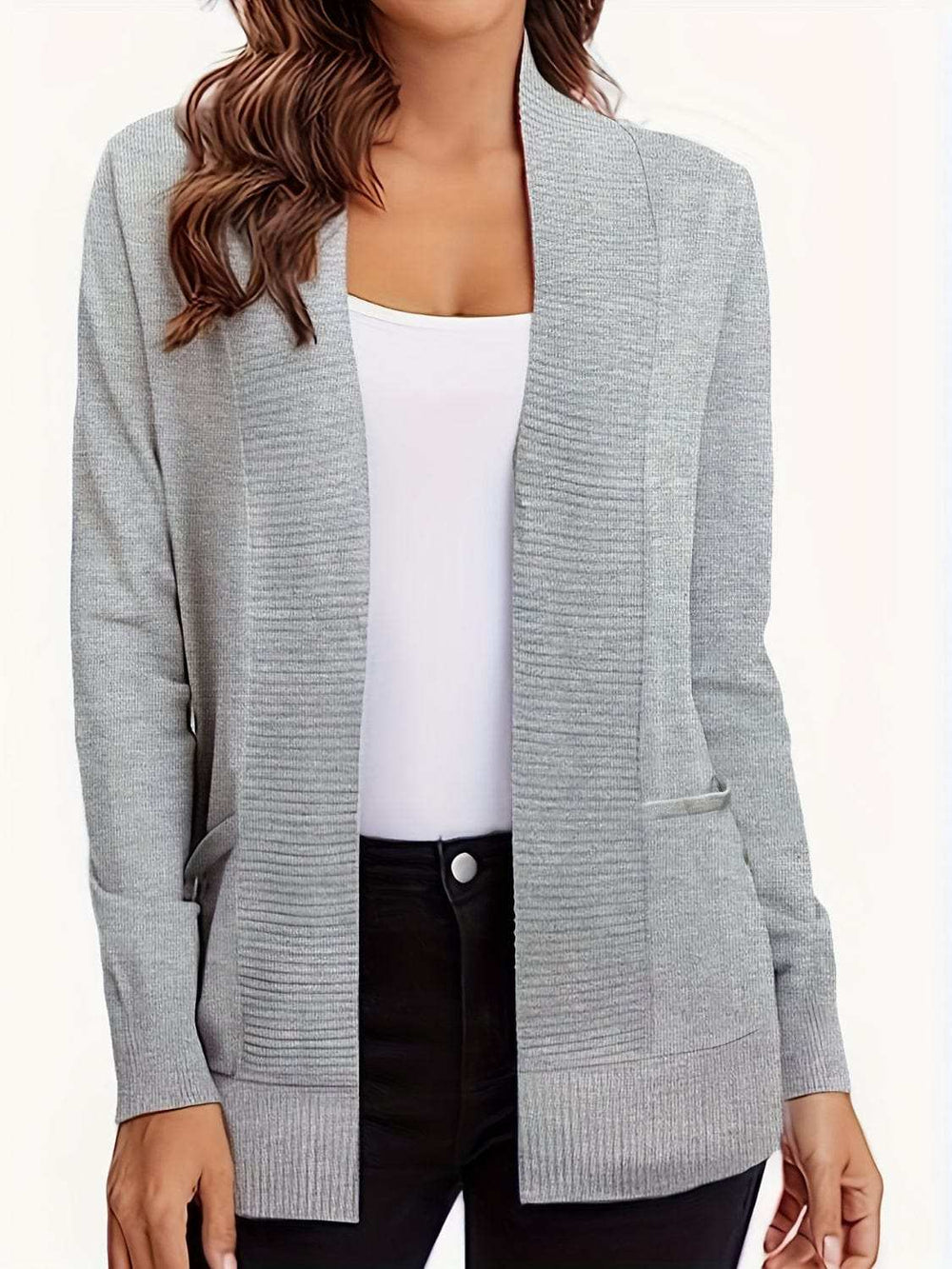 Open Front Long Sleeve Sweater Cardigan - Trendsi - Flyclothing LLC