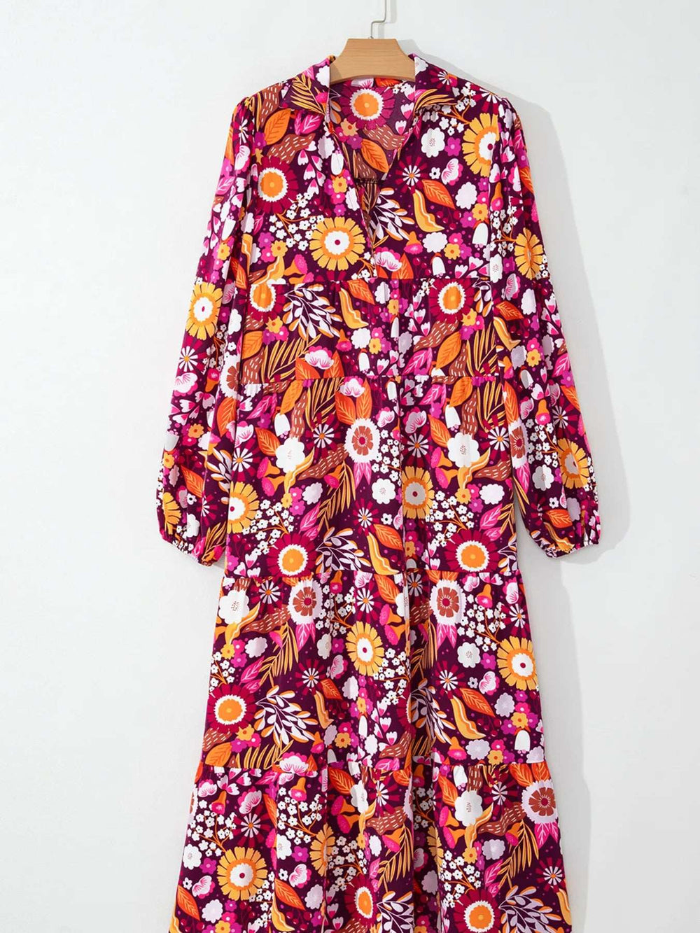 Floral Print Long Sleeve Midi Dress with Pockets - Trendsi - Flyclothing LLC