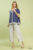 Umgee Linen Button Front Top with Contrast Piping - Trendsi - Flyclothing LLC