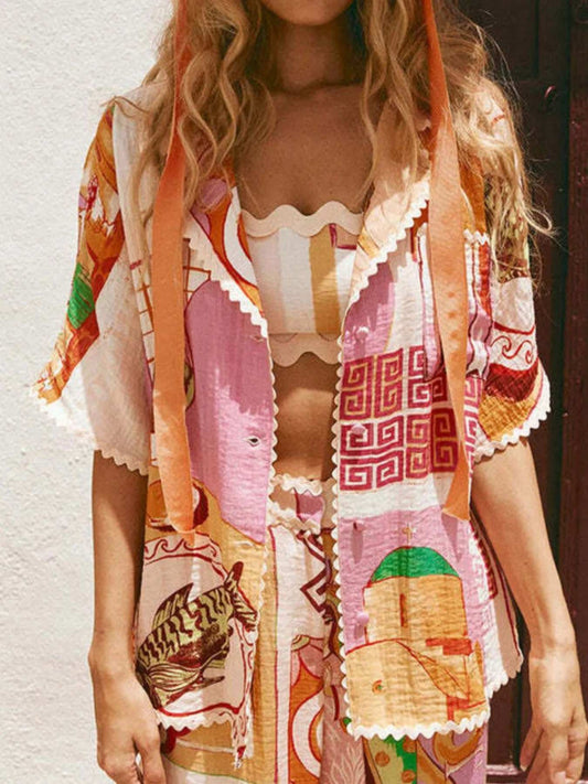 Printed Button Up Shirt and Shorts Set - Trendsi - Flyclothing LLC