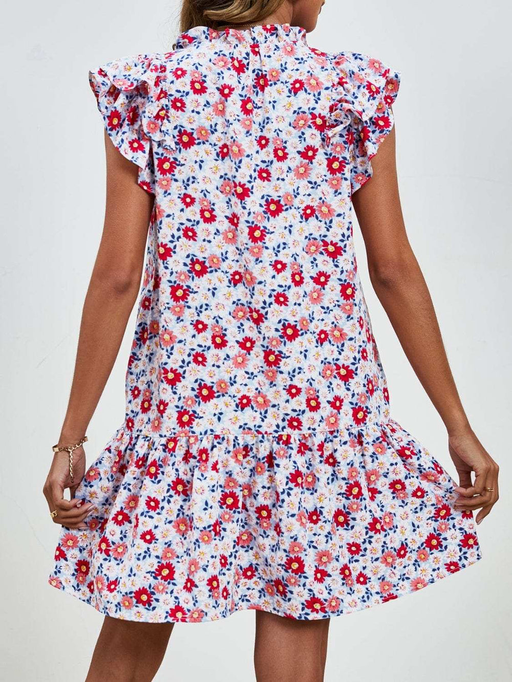 Tied Floral Cap Sleeve Mini Dress - Trendsi - Flyclothing LLC