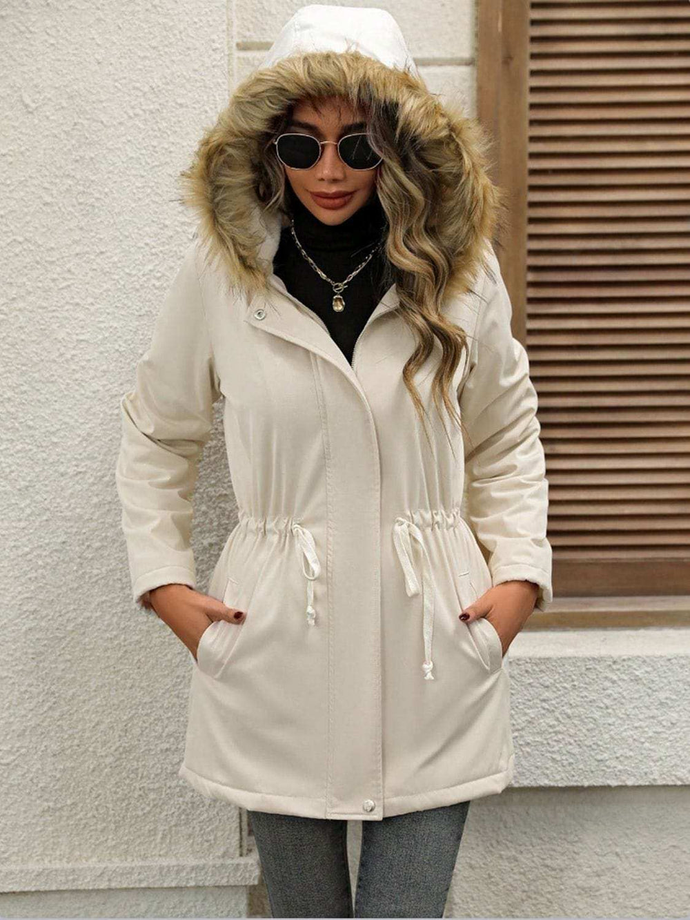 Drawstrig Zip Up Hooded Jacket - Trendsi - Flyclothing LLC