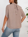 Printed Tie Neck Half Sleeve Blouse - Trendsi - Flyclothing LLC