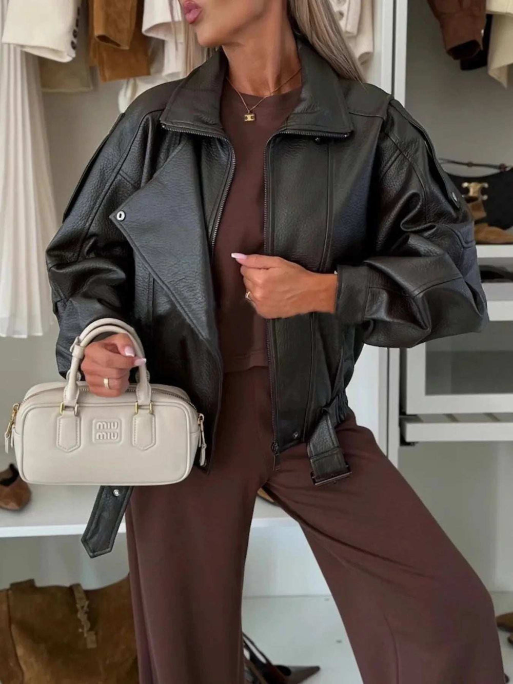 Leather Zip Up Jacket - Trendsi - Flyclothing LLC