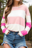 Contrast Color Block Round Neck Long Sleeve Top - Trendsi - Flyclothing LLC