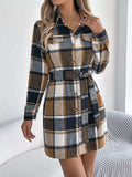 Plaid Button Front Tie Waist Shirt Dress - Trendsi - Flyclothing LLC