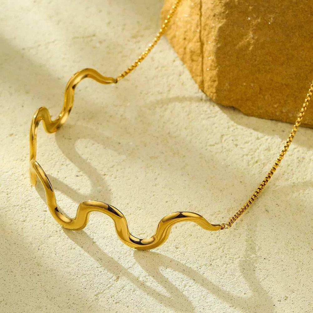 18K Gold-Plated Wave Necklace - Trendsi - Flyclothing LLC
