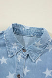 Raw Hem Star Collared Neck Denim Top - Trendsi - Flyclothing LLC