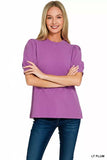 Zenana Raised Rib Puff Sleeve Top - Trendsi - Flyclothing LLC