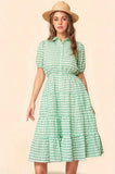 Davi & Dani Checkered Puff Sleeve Tiered Shirt Dress - Trendsi - Flyclothing LLC