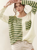 Striped Round Neck Long Sleeve Top - Trendsi - Flyclothing LLC
