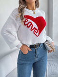 LOVE Heart Round Neck Dropped Shoulder Sweater - Trendsi - Flyclothing LLC