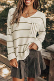 Striped V-Neck Drop Shoulder Sweater - Trendsi - Flyclothing LLC