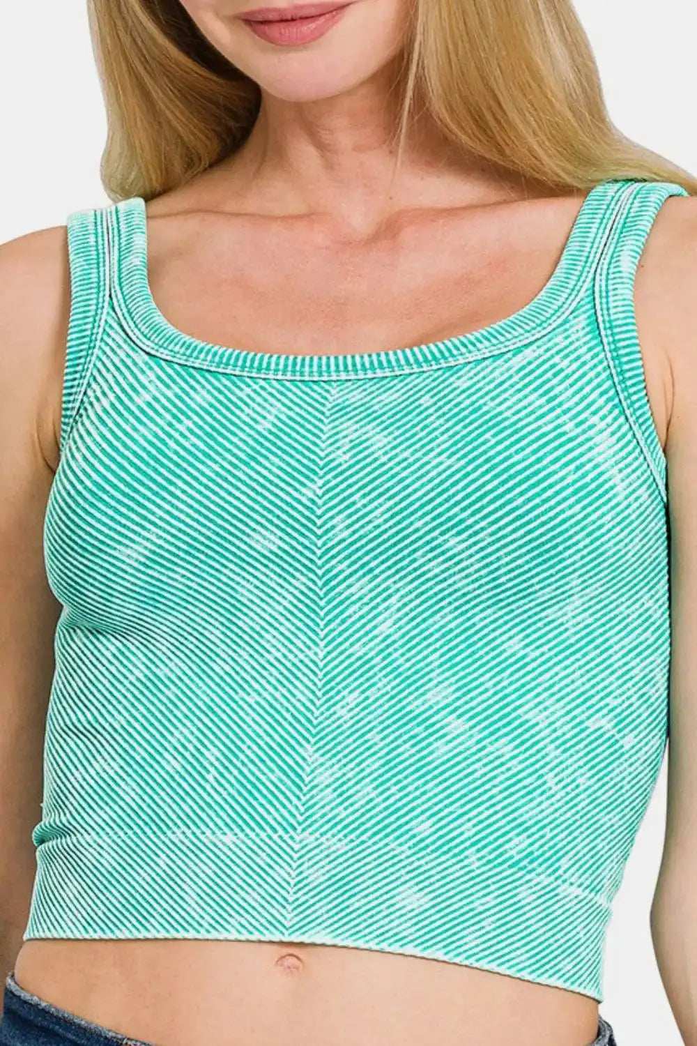 Zenana Washed Ribbed Scoop Neck Wide Strap Tank - Trendsi - Flyclothing LLC
