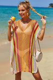 Double Take Openwork Striped Slit Knit Cover Up - Trendsi - Flyclothing LLC