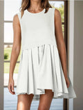Pleated Round Neck Sleeveless Mini Dress - Trendsi - Flyclothing LLC