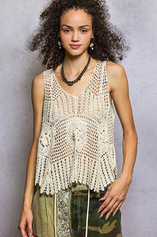 POL Openwork V-Neck Crochet Tank - Trendsi - Flyclothing LLC