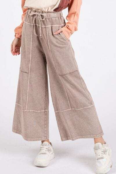 Mittoshop Mineral Wash Seam French Terry Wide Leg Pants - Trendsi - Flyclothing LLC