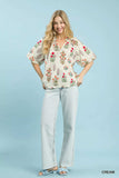 Umgee Floral Print Puff Sleeve Scallop Hem Blouse - Trendsi - Flyclothing LLC