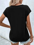 Contrast V-Neck Short Sleeve T-Shirt - Trendsi - Flyclothing LLC