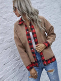 Plaid Trim Long Sleeve Jacket - Trendsi - Flyclothing LLC