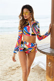 Printed Zip Up Three-Piece Swim Set - Trendsi - Flyclothing LLC