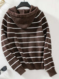 Striped Button Up Long Sleeve Hooded Cardigan - Trendsi - Flyclothing LLC
