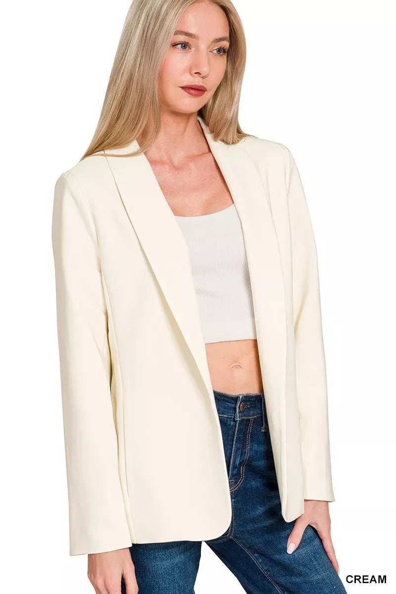 Zenana Woven Long Sleeve Blazer With Lining - Trendsi - Flyclothing LLC