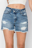 RISEN Stepped Waist Frayed Denim Shorts - Trendsi - Flyclothing LLC